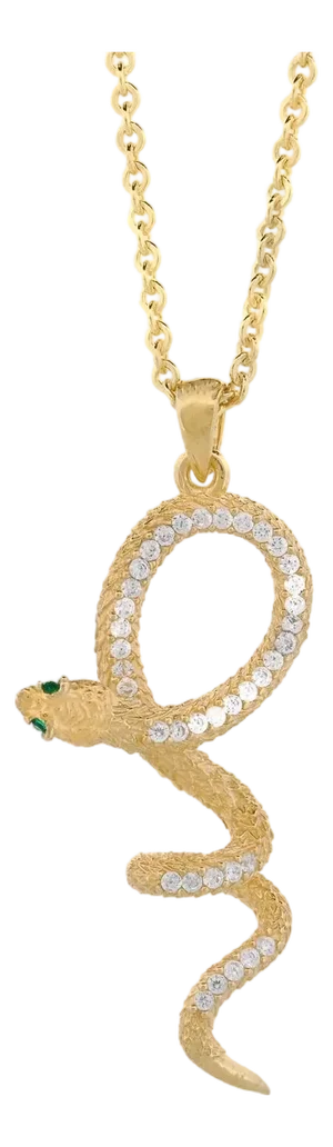 Emerald Eyed Mythology Snake Gold & Diamond Pendant Bold Chain Necklace