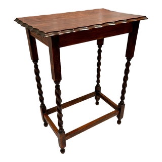 Early 1900s Antique Barley Twist Scallop Edge Side Table For Sale