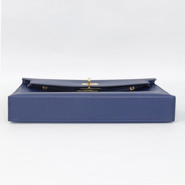 Navy Blue Hermès Kelly Cut Bleu Encre Chèvre Mysore Gold Hardware 2021 For Sale - Image 8 of 8