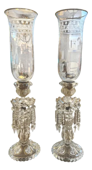 Pair of Vintage Baccarat Style Luster Candlesticks With Gilt Highlights