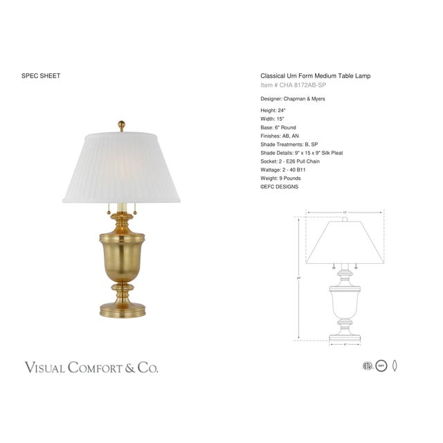 Chapman & Myers by Visual Comfort Signature Classical Urn Form Medium Table Lamp in Antique-Burnished Brass with Silk...