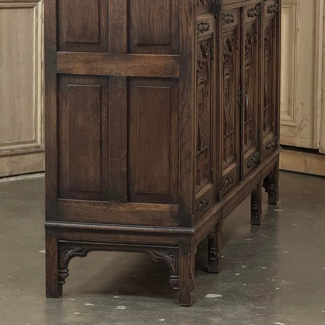 French Gothic Revival Carved Oak Cabinet Bookcase For Sale - Image 12 of 18