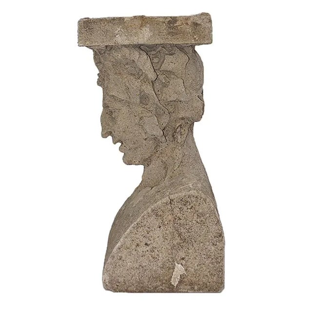 Pedestals Antique Cast Stone Figural Bust and Foliate Design - A Pair For Sale - Image 4 of 11