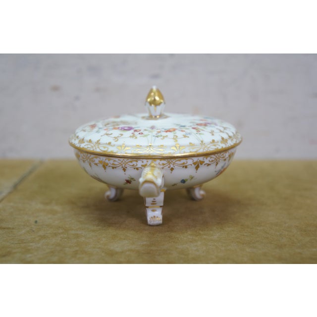 Antique Dresden Covered Footed Turtle Soup Bowl Compote 5" For Sale - Image 4 of 17