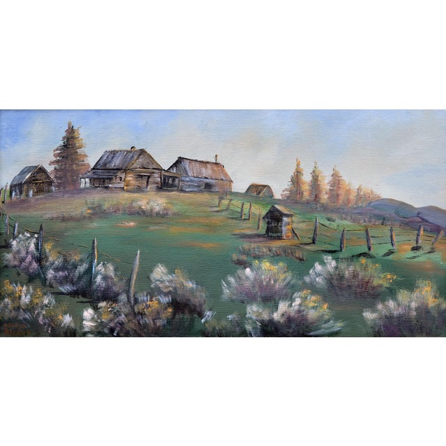 Farmhouse Mid 20th Century Hillside Farmhouse Landscape Oil Painting by Nevada Sperry For Sale - Image 3 of 9