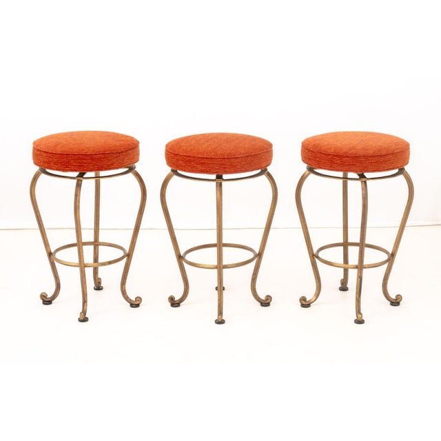 Modern Orange Upholstered Swivel Stools, 3 For Sale In New York - Image 6 of 6