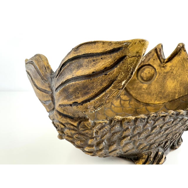 Coffee Vintage Rustic Art Carved Fish Catchall Bowl For Sale - Image 8 of 12
