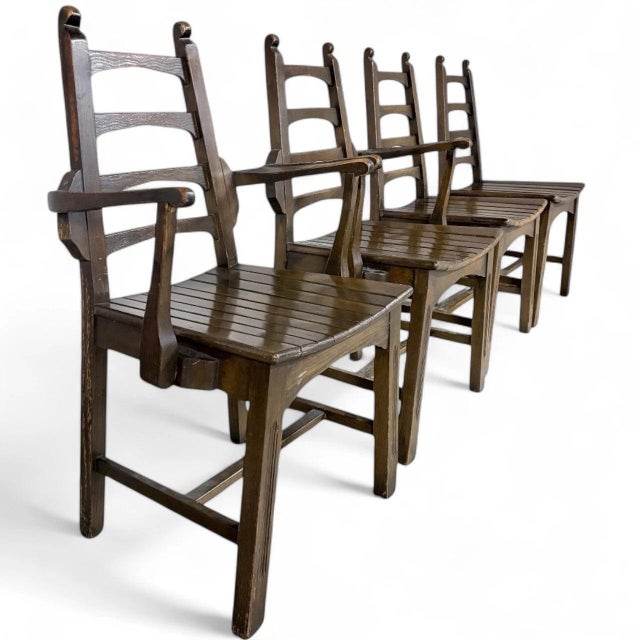 Wood Arts & Crafts Brutalist Oak Dining Chairs by Webber of Croydon, 1960s, Set of 4 For Sale - Image 7 of 9