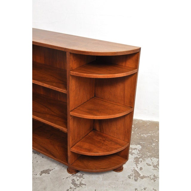 Wood Vintage Walnut Bookcase with Curve, 1930s For Sale - Image 7 of 13