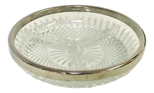 Vintage Crystal Relish With Silverplate Trim