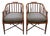 Pair of Baker Furniture Attributed Faux Bamboo Barrel Back Armchairs With Original Cane Seats & Cushions For Sale