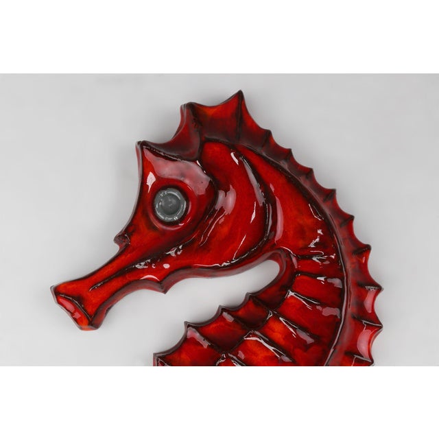 Belgian Ceramic Red Seahorse Plaque by André Bayer, 1960s For Sale - Image 4 of 11