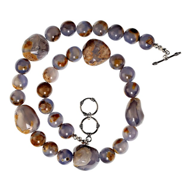 Blue Chalcedony With Matrix Necklace For Sale