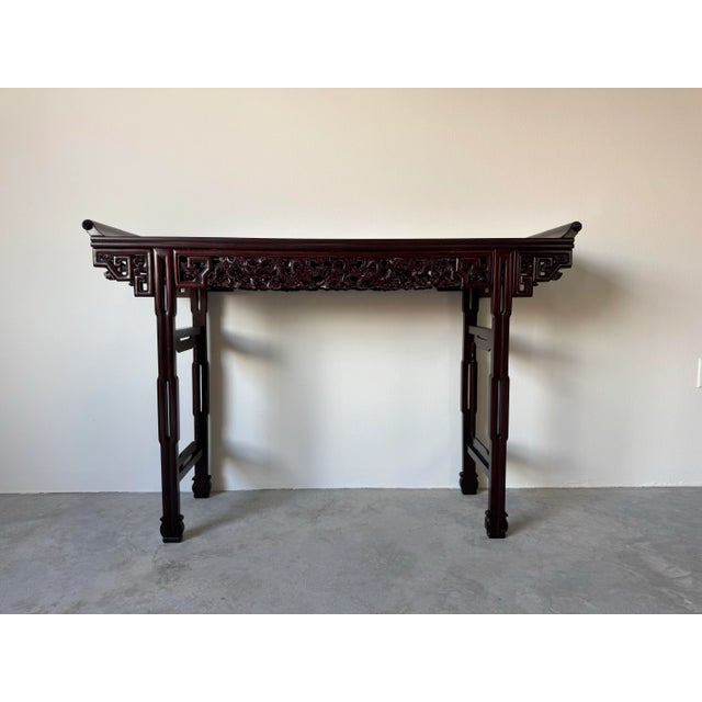 Vintage Chinese Rosewood Altar Console Table – Scroll Top With Hand-Carved Dragon Apron/Sold For Sale - Image 4 of 12