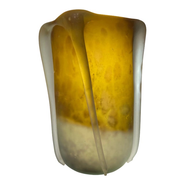 Mid 20th Century Chartreuse Ribbed Art Glass Vase For Sale