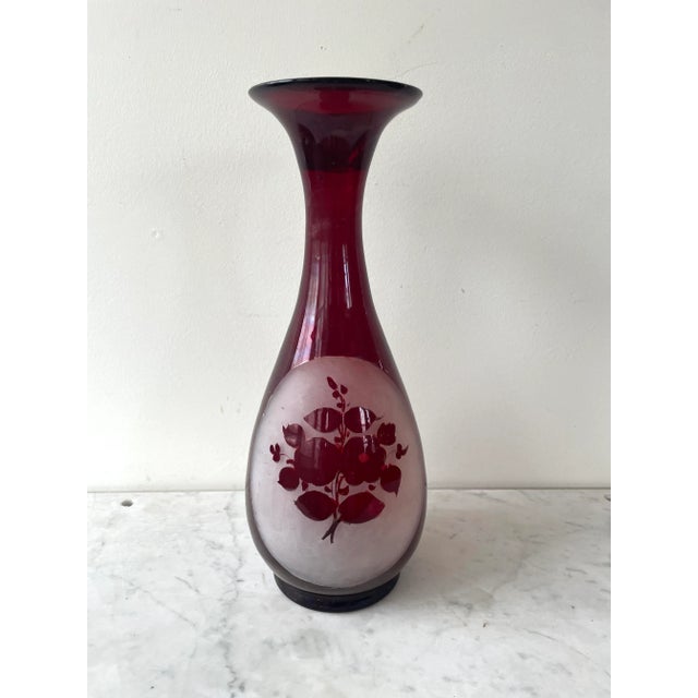 Glass Vintage Bohemian Hand Blown Frosted Glass Vase For Sale - Image 7 of 7