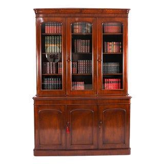 19th Century Antique English Victorian Flame Mahogany Library Bookcase For Sale