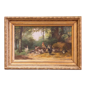 19th Century French Framed Oil on Canvas Farmyard Painting Signed A. Angelvy