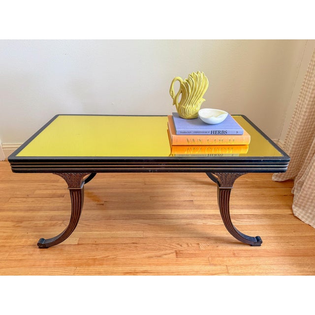 Early 1900s Citron Gold Mirror Top and Ebony Walnut Empire Coffee Table For Sale - Image 10 of 17