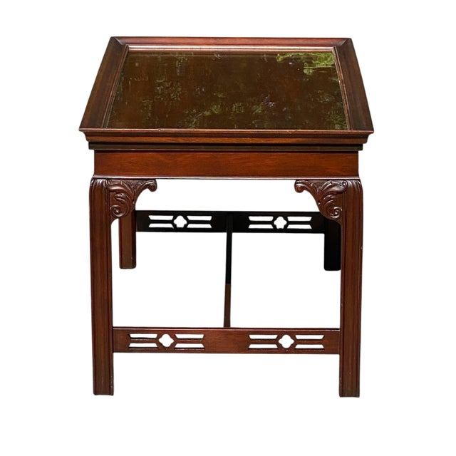 Red Mid 20th Century Mahogany Chippendale Style Butlers Coffee Table With Glass Top Serving Tray For Sale - Image 8 of 12