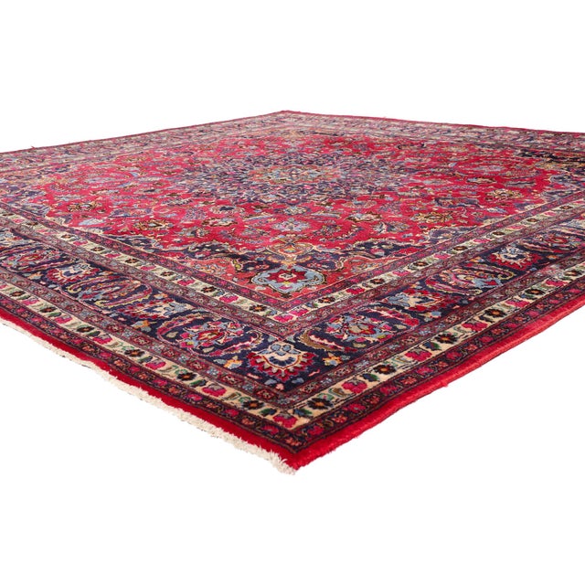 79354 Red Antique Persian Mashhad Rug, 09'09 x 09'10. The Crimson Sovereign: An Antique Persian Mashhad Masterpiece of...