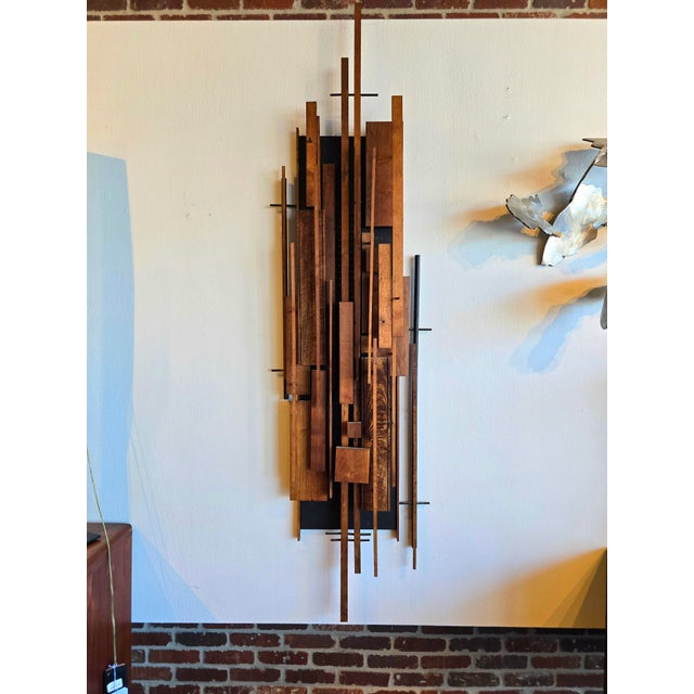 1965 Helmut Ajango 6" Wood Wall Sculpture Architectural Abstract MCM Vintage For Sale - Image 4 of 8