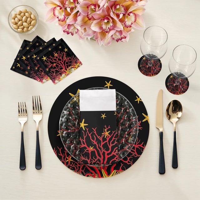 Let the whimsy of the sea wander gracefully into your table with our Coral Reef Vegan Leather Round Pebble Placemat....