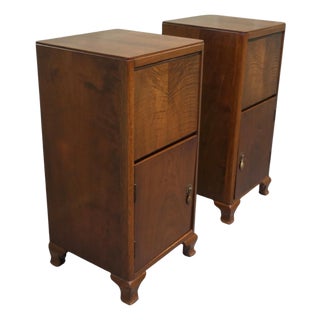 Vintage Art Deco Bedside Tables in Walnut, 1930, Set of 2 For Sale