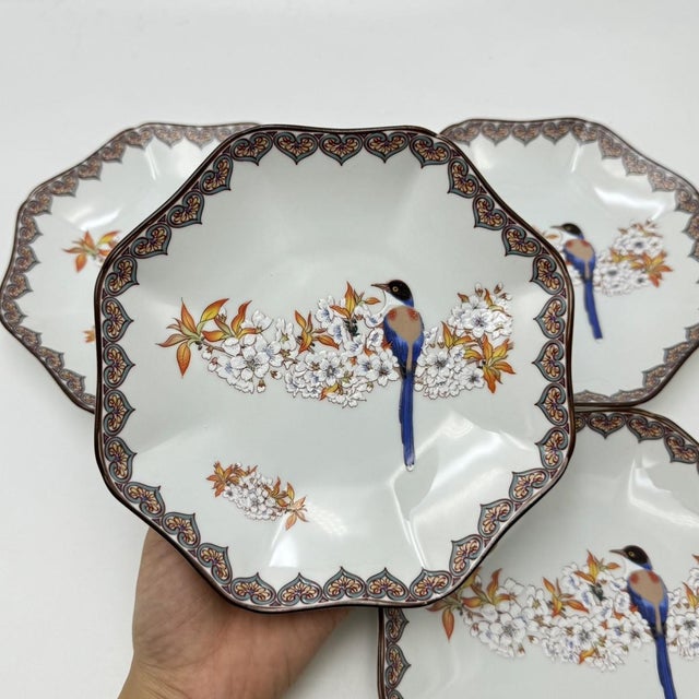 Late 20th Century Japanese Kutani Porcelain Plate Featuring a Titmouse and Floral Motifs - Set of 4 For Sale - Image 5 of 7