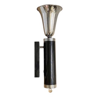 Large 29" Two-Tone Chrome Art Deco Torchiere Wall Sconce, 3 Available For Sale