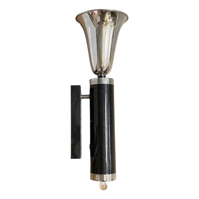 Large 29" Two-Tone Chrome Art Deco Torchiere Wall Sconce, 6 Available For Sale