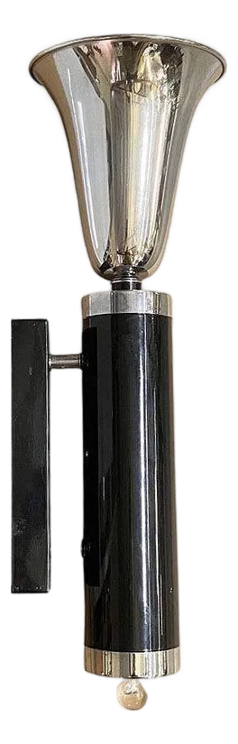 Large 29" Two-Tone Chrome Art Deco Torchiere Wall Sconce, 6 Available