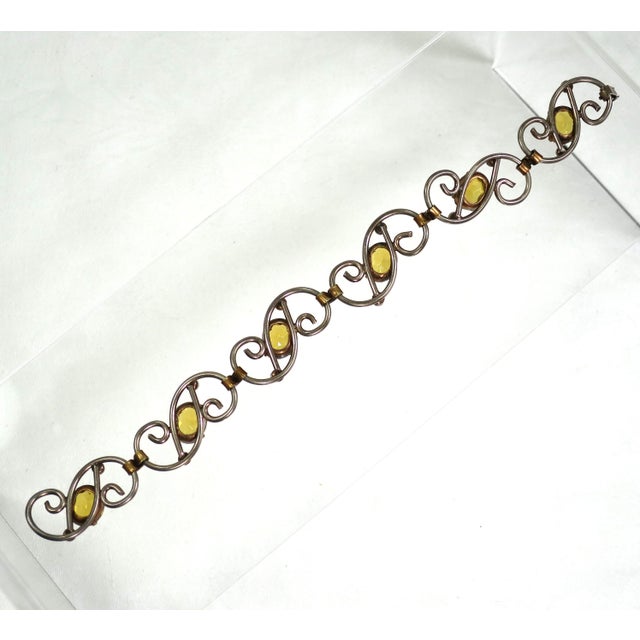 Metal Vintage 1940s Designer Enzell Gold Sterling Citrine Crystal Bracelet For Sale - Image 7 of 7
