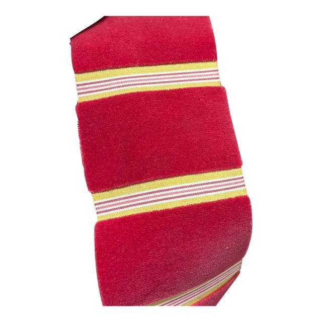 11 Yards of Zimmerman & Rohde Raspberry Cut Velvet & Chartreuse Stripe Fabric For Sale