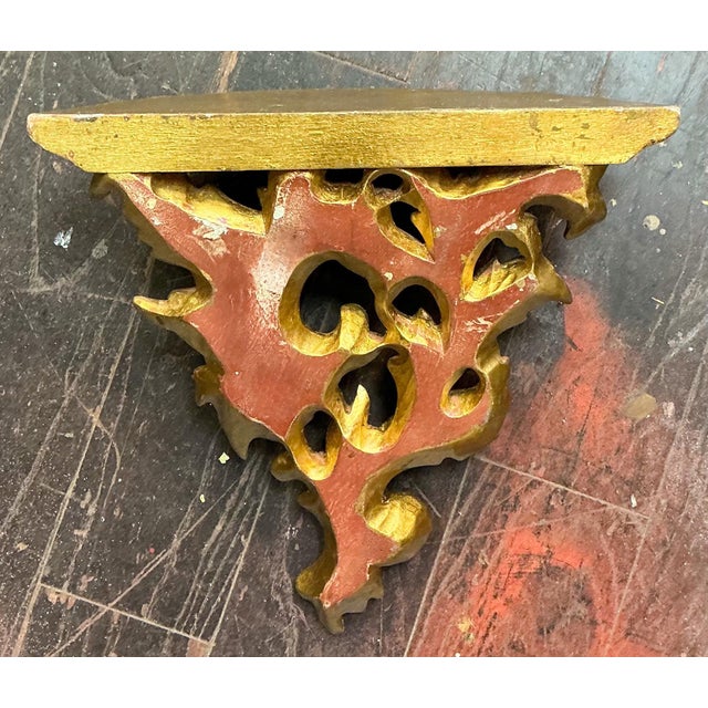 Hollywood Regency Mid-Century Hollywood Regency Italian Giltwood Floral Wall Brackets - Pair For Sale - Image 3 of 8