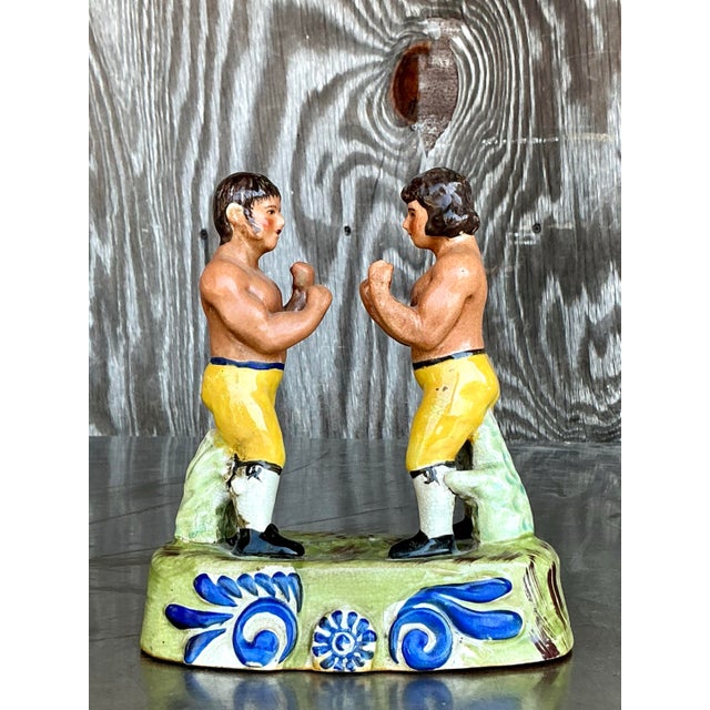 Vintage Boho Staffordshire Boxing Figurine For Sale - Image 10 of 12