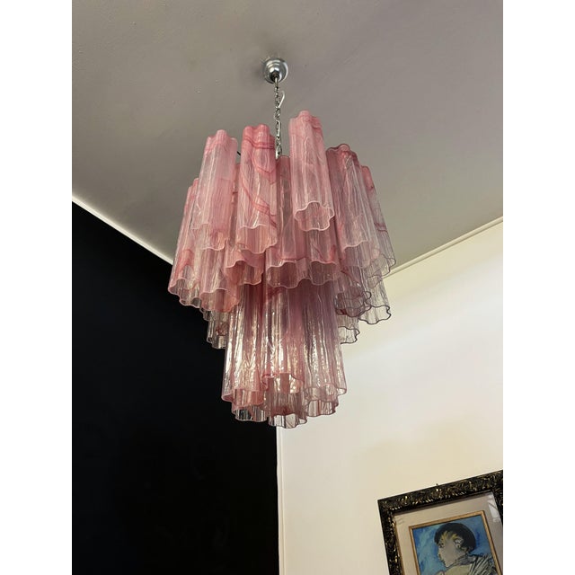 Vintage Glass Tube Chandelier with 30 Albaster Pink Glasses, 1990s For Sale - Image 15 of 18