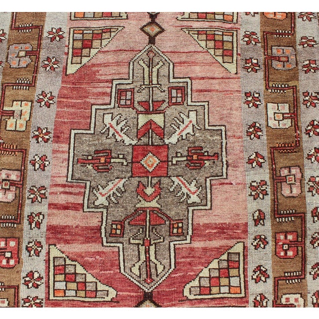 Pink Vintage Turkish Oushak Long Runner With Rose and Pink 4'2" X 14'0" For Sale - Image 8 of 9