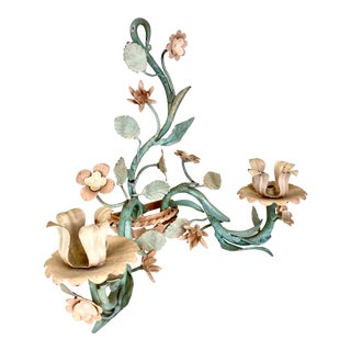 1940s Painted Floral Wall-Hung Candle Holder For Sale
