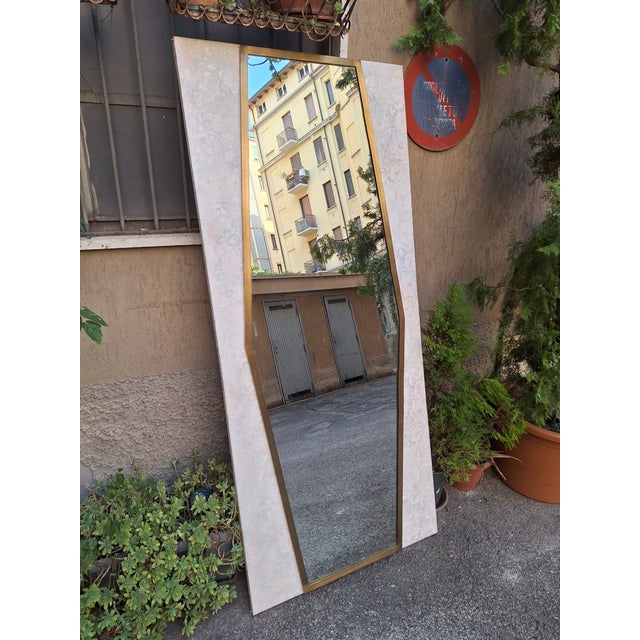 Mid-Century Modern Large Vintage Mirror with Brass Frame on Wooden Panel, 1950s For Sale - Image 3 of 5