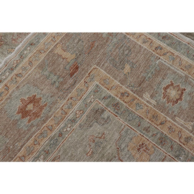 Large Turkish Angora Oushak Rug in Washed Sage With Rust and Ivory 11'10 X 17'4 For Sale - Image 17 of 17