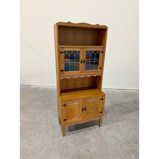 Vintage Danish White Oak Bookcase Cabinet attributed to Henning Kjaernulf, recently imported from Denmark. Carved front...