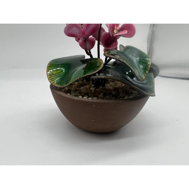 American Petite Bovano of Cheshire Enamel Floral Decorative Planter Cyclamen Persicum For Sale - Image 3 of 7