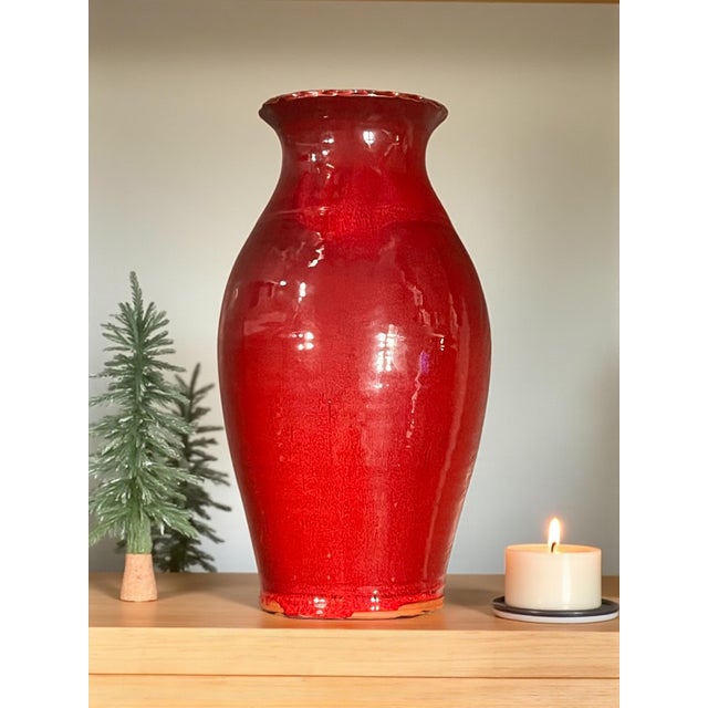 Original Owens Pottery Red Vase Seagrove NC- Copper Red Glaze-Chinese-Tall For Sale - Image 4 of 11