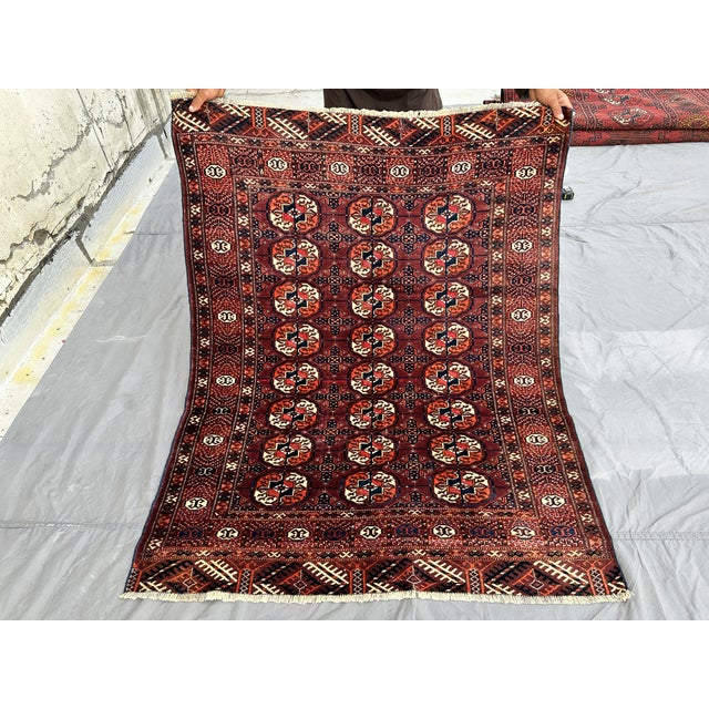 1960s Antique Mori Gul Bokhara Hand-Knotted Wool Rug - 4'6" X 3'8" For Sale - Image 5 of 13