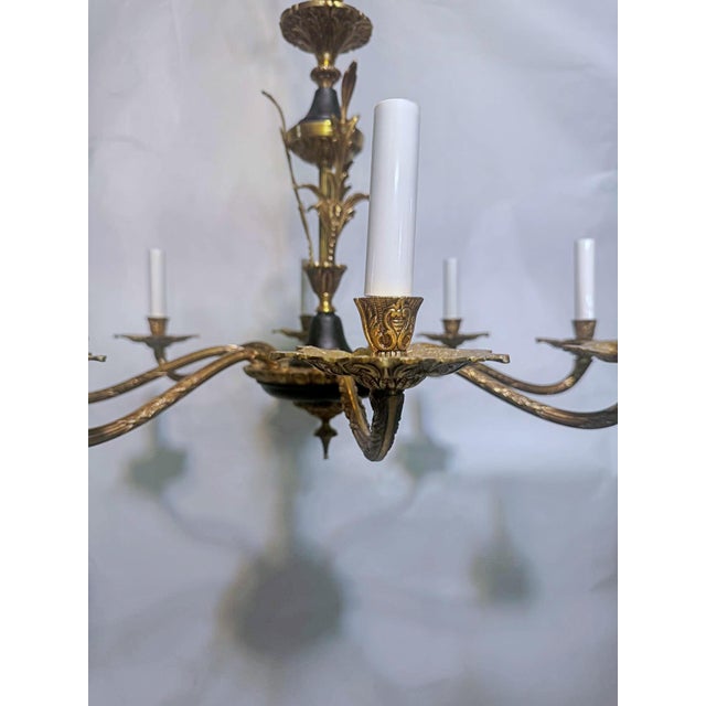 Traditional 1930's Decorative Black and Bronze Chandelier For Sale - Image 3 of 11