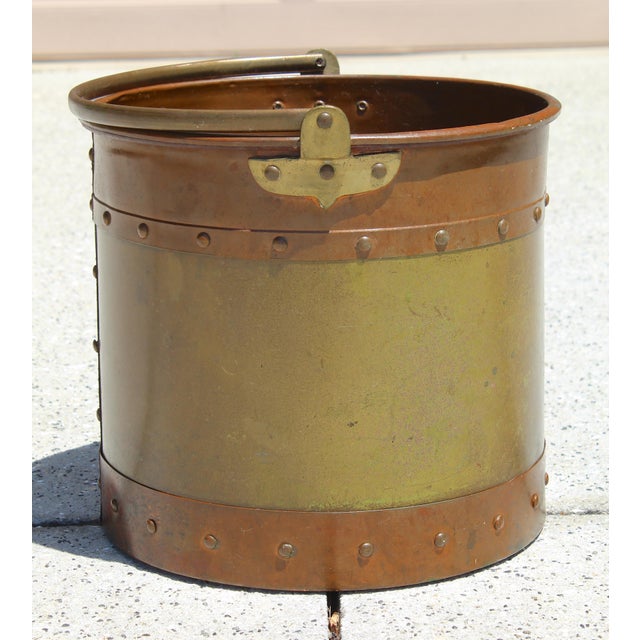 Antique English Copper & Brass Coal Bucket c.1890–1920 | Victorian Arts & Crafts Fireplace Log Holder, Rustic Planter, Decorative Storage For Sale - Image 12 of 14