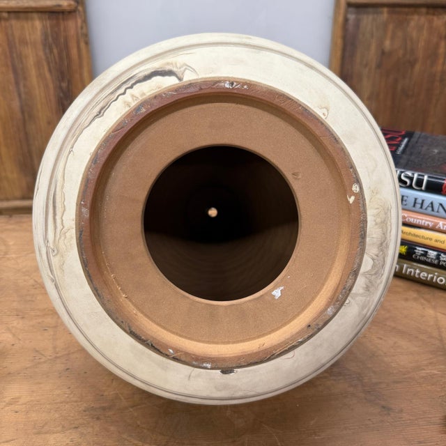 Rounded Brown & Stone Cream Swirled Ceramic Lamp Base For Sale - Image 10 of 10