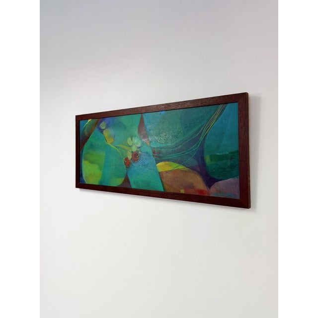 Abstract Late 20th Century Framed Original Abstract Acrylic Painting Teal Green Still Life Art, Wood Frame For Sale - Image 3 of 14