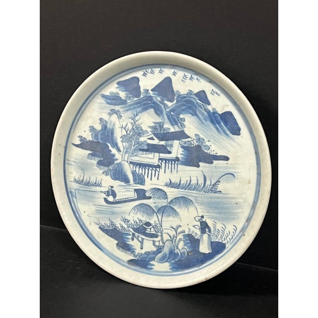 ITEM NAME: Chinese Art Porcelain Blue and White Plate Mountain Scenery Design ORIGIN: China AGES: Late 20th Century...